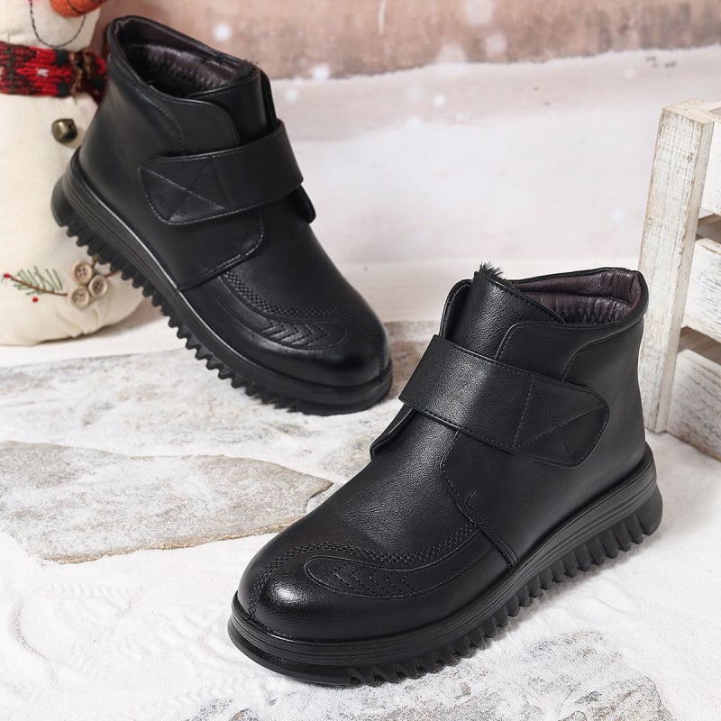 Pantofi de iarnă din bumbac pentru mame noi, pantofi antiderapanți pentru femei de vârstă mijlocie, cu plată, căptușiți cu fleece, cizme scurte și calde, pantofi din piele pentru vârstnici, comerț exterior