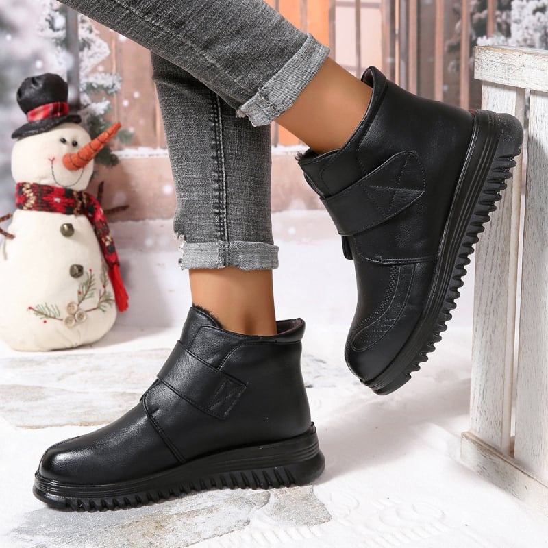 Pantofi de iarnă din bumbac pentru mame noi, pantofi antiderapanți pentru femei de vârstă mijlocie, cu plată, căptușiți cu fleece, cizme scurte și calde, pantofi din piele pentru vârstnici, comerț exterior