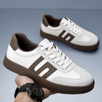 Pantofi sport din piele naturală pentru bărbați, pantofi sport casual din piele, respirabili, albi, la modă, pentru bărbați