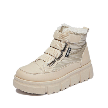 Pantofi sport casual cu talpă groasă pentru studente, stil coreean de iarnă 2024, căptușiți cu fleece, albi, XT161