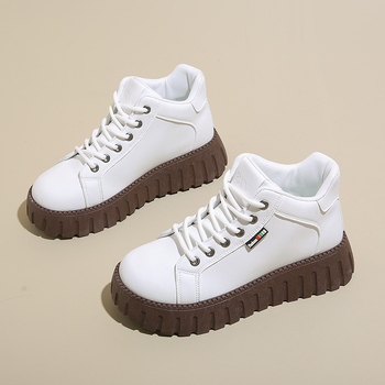 Jesen 2024. Nove gležnjače, bijele cipele u korejskom stilu za učenice, debeli potplat, visoke ležerne cipele, kožne cipele, Martin čizme