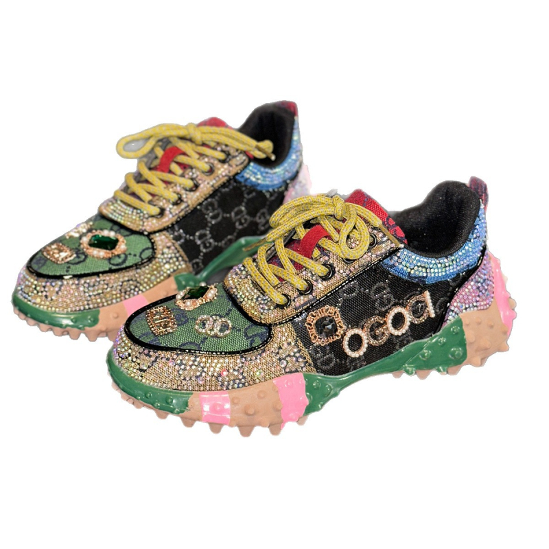 Pantofi sport casual respirabili cu incrustații de diamante pentru femei, pantofi de damă, la modă, de culoare potrivită, mărime mare