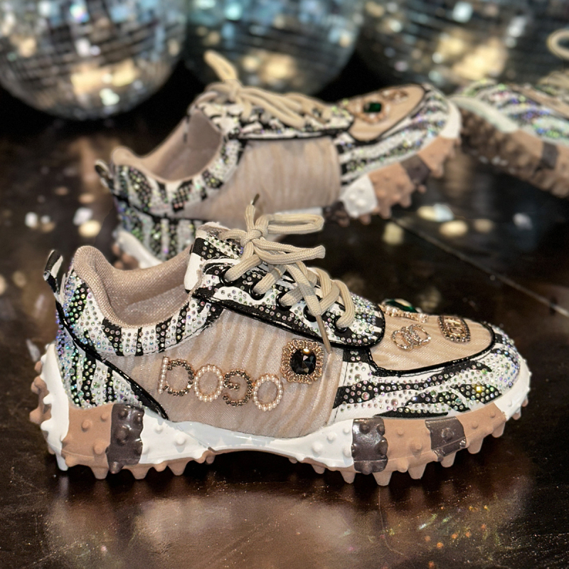 Pantofi sport casual respirabili cu incrustații de diamante pentru femei, pantofi de damă, la modă, de culoare potrivită, mărime mare