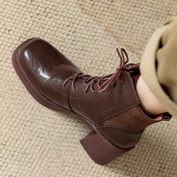 Închideți ochii în modă, moale, groasă, cu fund scurt, butoi Martins, toamna și iarna, noi, toc gros, toc înalt, cap rotund, elegante, cizme scurte pentru femei, all-match