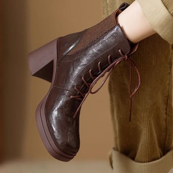 Închideți ochii în modă, moale, groasă, cu fund scurt, butoi Martins, toamna și iarna, noi, toc gros, toc înalt, cap rotund, elegante, cizme scurte pentru femei, all-match