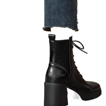 Închideți ochii în modă, moale, groasă, cu fund scurt, butoi Martins, toamna și iarna, noi, toc gros, toc înalt, cap rotund, elegante, cizme scurte pentru femei, all-match