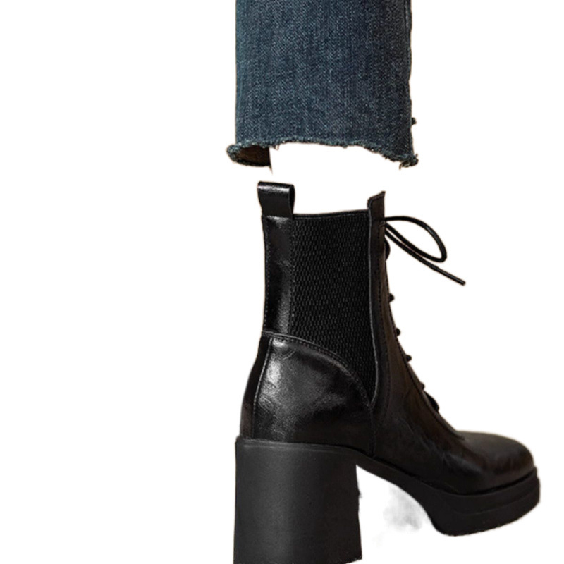 Închideți ochii în modă, moale, groasă, cu fund scurt, butoi Martins, toamna și iarna, noi, toc gros, toc înalt, cap rotund, elegante, cizme scurte pentru femei, all-match