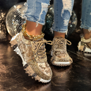 Sieviešu jaunā tēta apavi Ins Fashion Rhinestone sporta ikdienas apavi Pārrobežu ārējā tirdzniecība Durian zole ar dimantiem inkrustēti sieviešu apavi