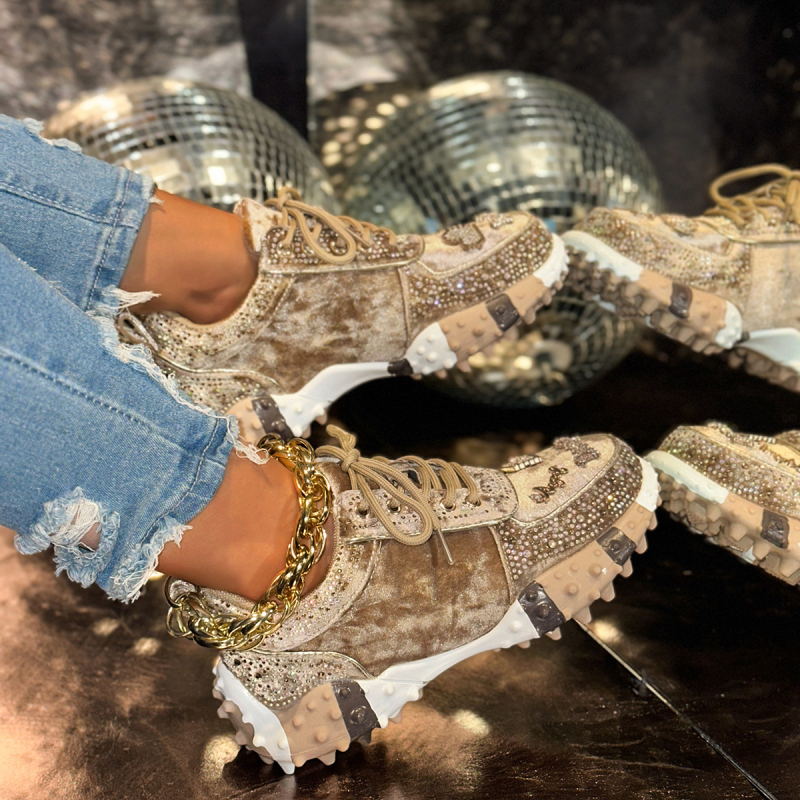 Sieviešu jaunā tēta apavi Ins Fashion Rhinestone sporta ikdienas apavi Pārrobežu ārējā tirdzniecība Durian zole ar dimantiem inkrustēti sieviešu apavi