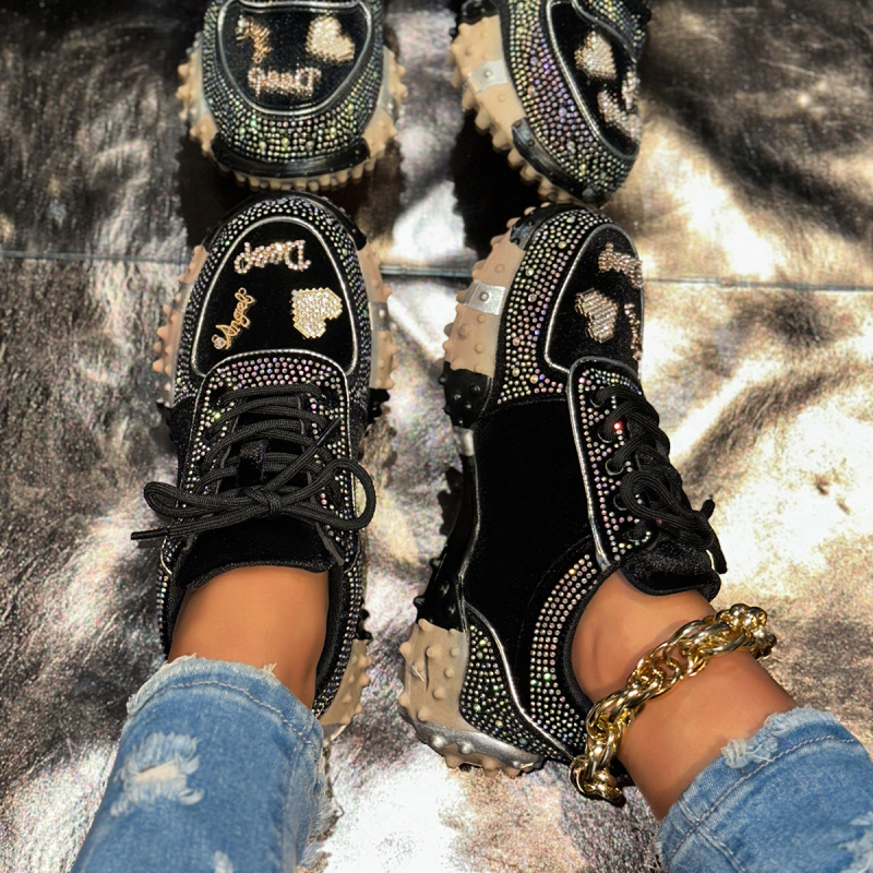 Sieviešu jaunā tēta apavi Ins Fashion Rhinestone sporta ikdienas apavi Pārrobežu ārējā tirdzniecība Durian zole ar dimantiem inkrustēti sieviešu apavi