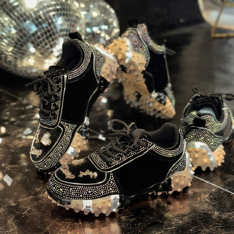 Sieviešu jaunā tēta apavi Ins Fashion Rhinestone sporta ikdienas apavi Pārrobežu ārējā tirdzniecība Durian zole ar dimantiem inkrustēti sieviešu apavi