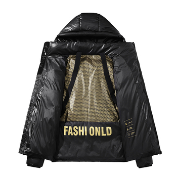 Ανθεκτικό ανδρικό παλτό με επένδυση από βαμβάκι, όμορφο, ανθεκτικό στο κρύο, ζεστό, αυτοθερμαινόμενο γραφένιο σακάκι με κουκούλα, μαύρο χρυσό και επένδυση από βαμβάκι, για ζευγάρια.