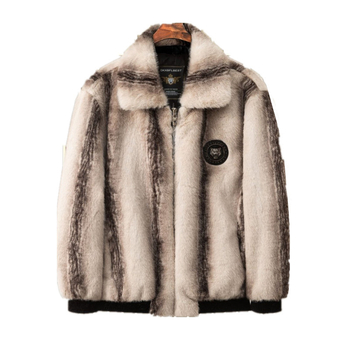 Vyriški audinės viršutiniai drabužiai iš tigro rašto, tikros audinės, trumpi audinės kailio viršutiniai drabužiai, 2025 m. žiemos, naujas gamintojas.