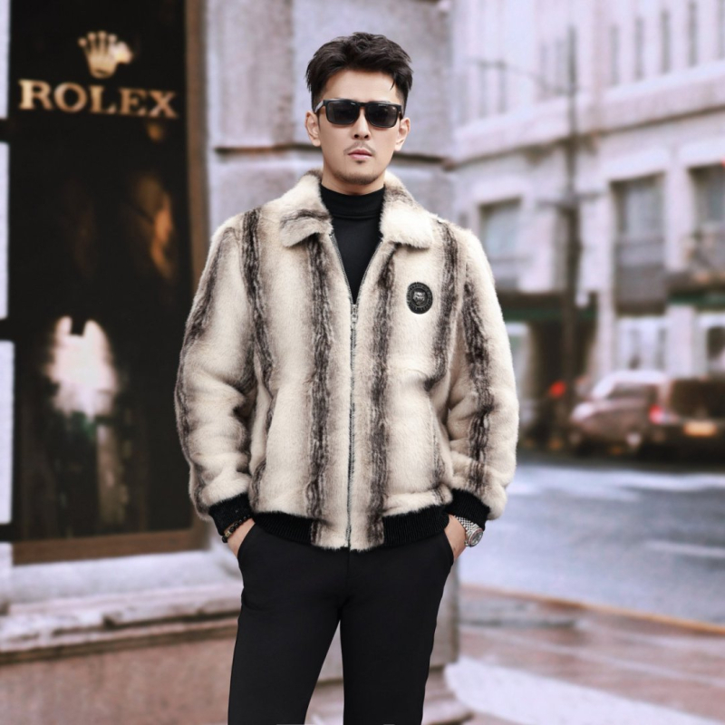 Vyriški audinės viršutiniai drabužiai iš tigro rašto, tikros audinės, trumpi audinės kailio viršutiniai drabužiai, 2025 m. žiemos, naujas gamintojas.