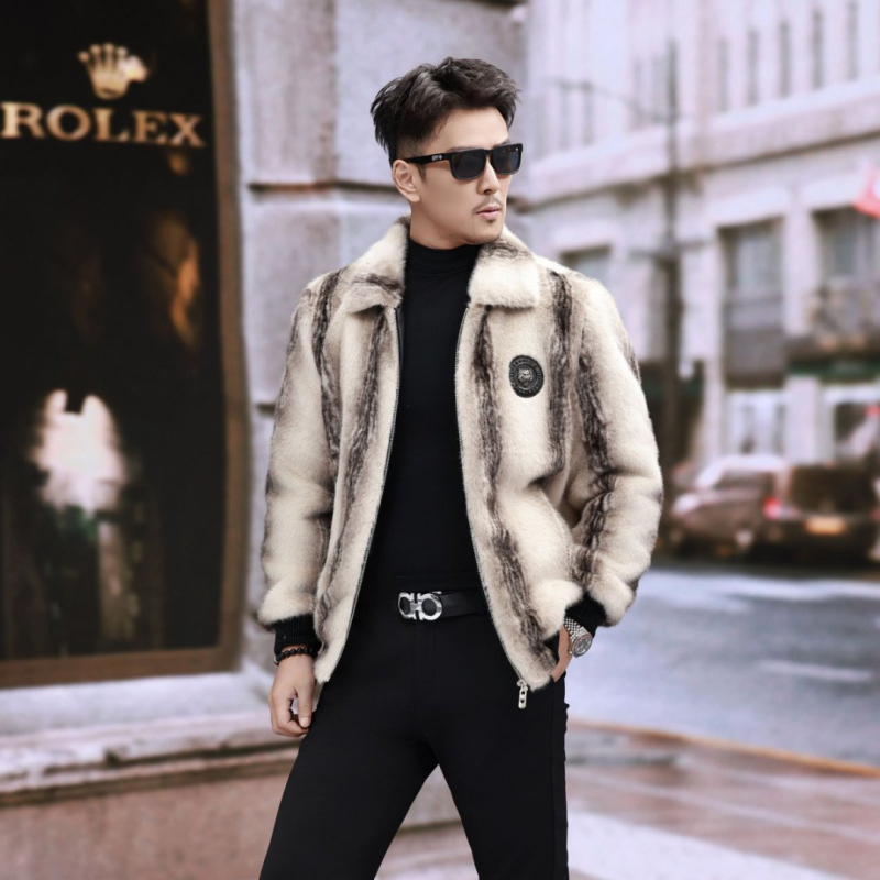 Vyriški audinės viršutiniai drabužiai iš tigro rašto, tikros audinės, trumpi audinės kailio viršutiniai drabužiai, 2025 m. žiemos, naujas gamintojas.