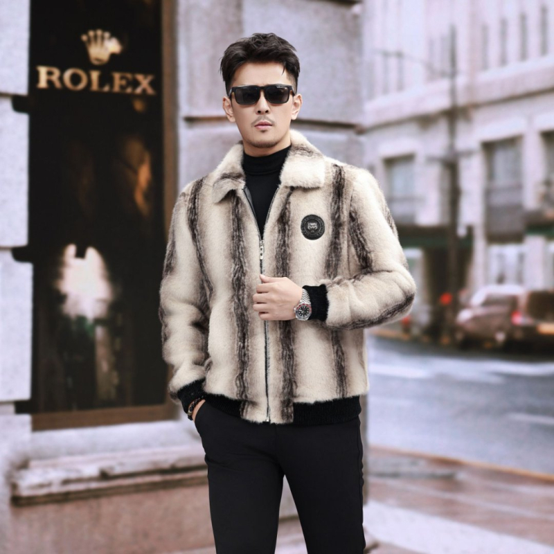 Vyriški audinės viršutiniai drabužiai iš tigro rašto, tikros audinės, trumpi audinės kailio viršutiniai drabužiai, 2025 m. žiemos, naujas gamintojas.