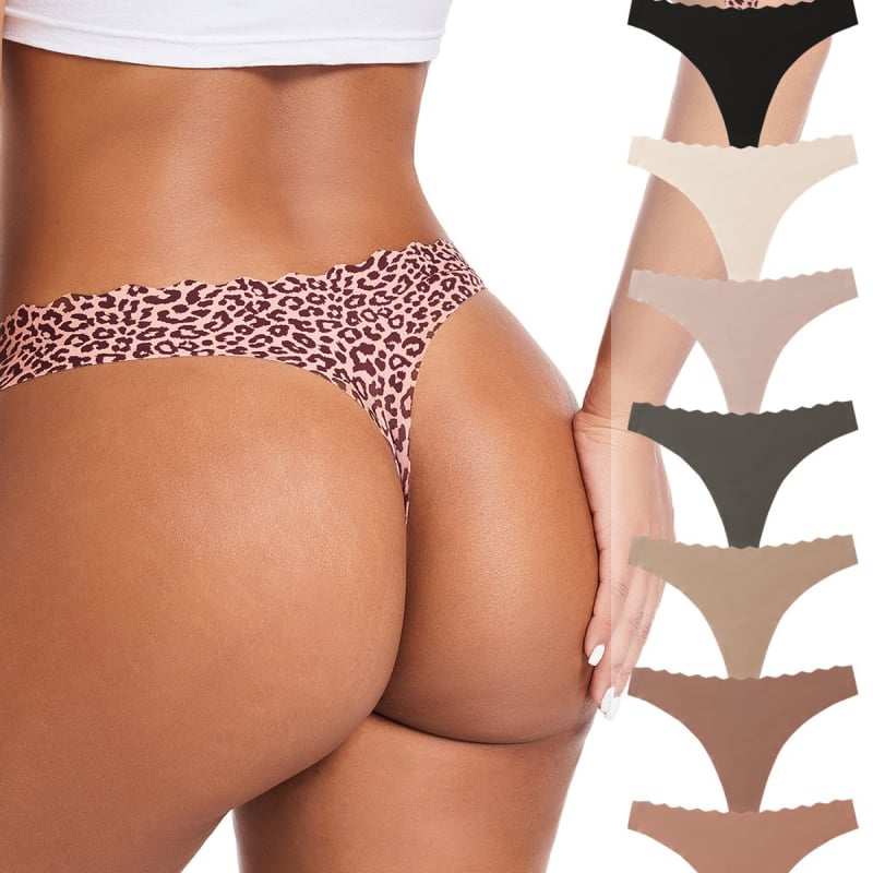 Lenjerie intimă fără urme, culoare solidă, sport, sexy, confortabil, respirabil, cu șir G, imprimată, din mătase glacială, pachet de 8 buc.