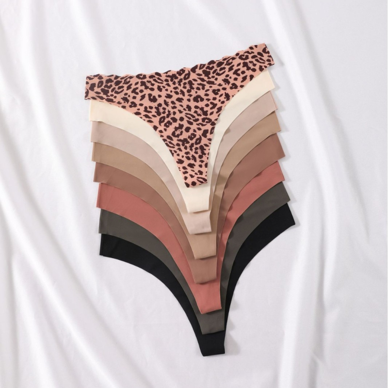 Εσώρουχα από μετάξι με τυπωμένο G-string, σετ 8 τεμαχίων, με διαφανές περίγραμμα, από ευρωπαϊκά και αμερικανικά σχέδια, μονόχρωμα, αθλητικά, σέξι και άνετα, αναπνεύσιμα, με τυπωμένα σχέδια.