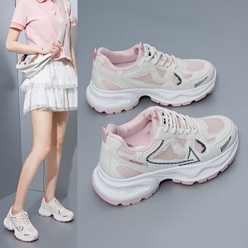 Pantofi sport casual pentru femei, cu talpă groasă, versatil, din plasă, respirabil, pentru creșterea înălțimii, de primăvară 2025