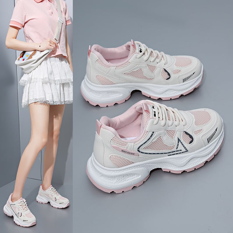 Pantofi sport casual pentru femei, cu talpă groasă, versatil, din plasă, respirabil, pentru creșterea înălțimii, de primăvară 2025