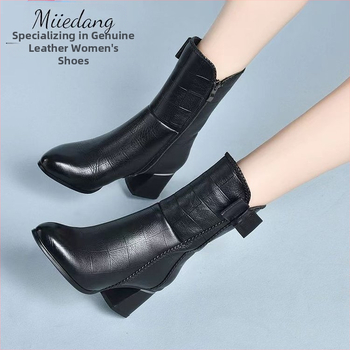 Ghete de damă în stil britanic 2023 toamna și iarna cu vârful ascuțit până la jumătatea gambei, fermoar lateral, toc gros, cizme Martin pentru femei cu fundă, en-gros