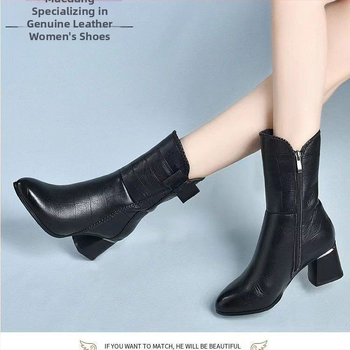 Ghete de damă în stil britanic 2023 toamna și iarna cu vârful ascuțit până la jumătatea gambei, fermoar lateral, toc gros, cizme Martin pentru femei cu fundă, en-gros