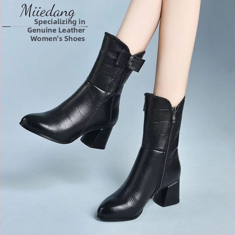 Ghete de damă în stil britanic 2023 toamna și iarna cu vârful ascuțit până la jumătatea gambei, fermoar lateral, toc gros, cizme Martin pentru femei cu fundă, en-gros