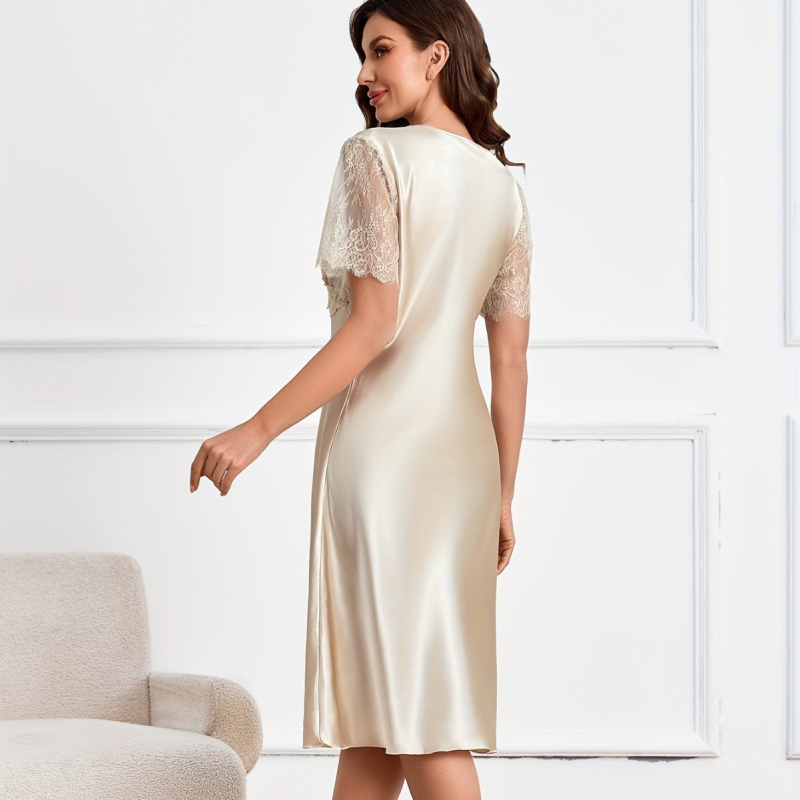 Трансгранични европейски и американски домашни дрехи за пролет и лято, секси копринена нощница, ежедневна, семпла дантела, тънка дамска пижама