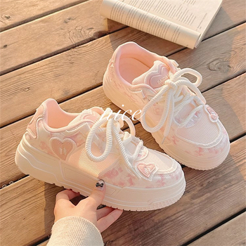 Pantofi albi de vară pentru femei, pantofi respirabili din plasă 2025 Pantofi de pâine roz cu talpă groasă și versatile, cu fuste și adidași sport