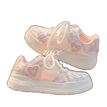 Καλοκαιρινά λευκά παπούτσια για γυναίκες, αναπνεύσιμα παπούτσια από πλέγμα 2025 Νέα ευέλικτα ροζ παπούτσια με χοντρή σόλα, φούστες και αθλητικά αθλητικά παπούτσια