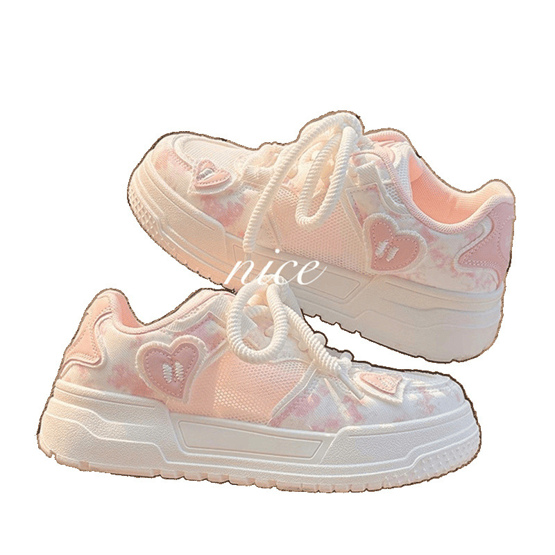 Pantofi albi de vară pentru femei, pantofi respirabili din plasă 2025 Pantofi de pâine roz cu talpă groasă și versatile, cu fuste și adidași sport