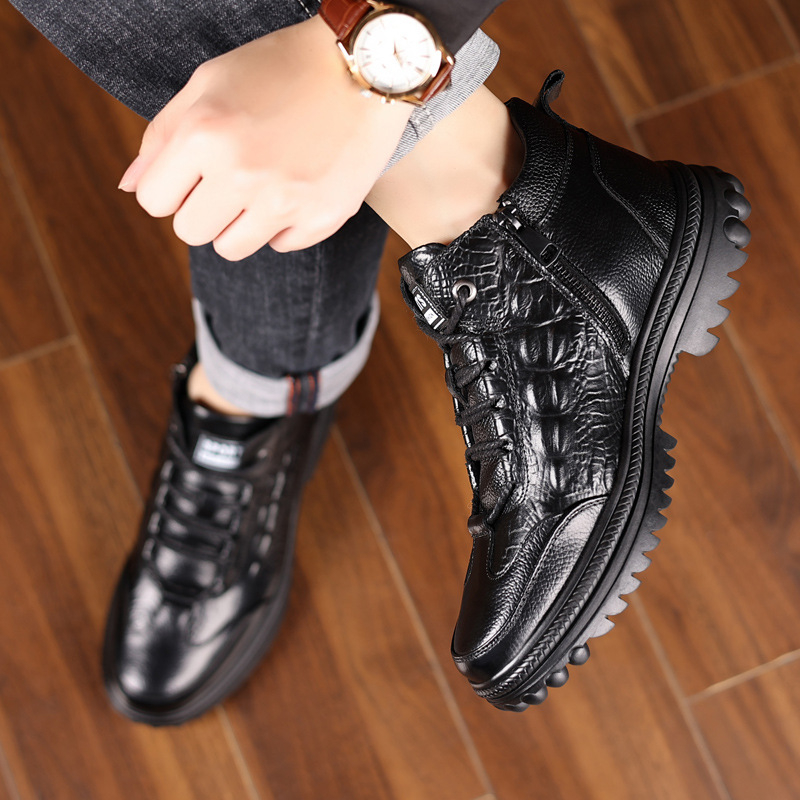 Esimese kihi loomanahast villast lumesaapad meeste talvised ehtsast nahast fliisvoodriga soojad nahkkingad kõrge säärega karusnahaga integreeritud meeste puuvillased kingad