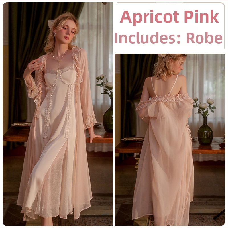 Ruiruo Пролетно-лятна нова стилна дълга нощница, сладка и красива рокля за сън с презрамки, мрежеста отворена риза, дамски комплект домашно облекло P2802