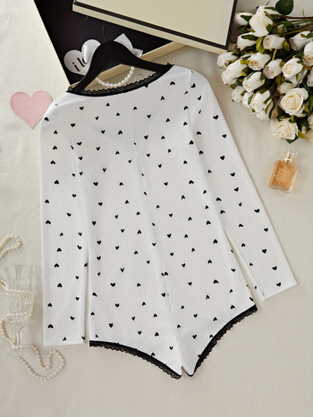 Νέα, σέξι γυναικεία ολόσωμη φόρμα με μακριά μανίκια και στάμπα σε σχήμα καρδιάς από δαντέλα για γυναίκες σε διασυνοριακή αγορά, από την Ευρώπη και την Αμερική, για το 2025