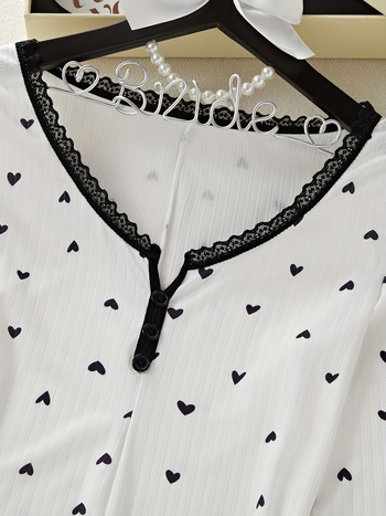 Νέα, σέξι γυναικεία ολόσωμη φόρμα με μακριά μανίκια και στάμπα σε σχήμα καρδιάς από δαντέλα για γυναίκες σε διασυνοριακή αγορά, από την Ευρώπη και την Αμερική, για το 2025