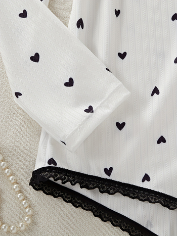 Νέα, σέξι γυναικεία ολόσωμη φόρμα με μακριά μανίκια και στάμπα σε σχήμα καρδιάς από δαντέλα για γυναίκες σε διασυνοριακή αγορά, από την Ευρώπη και την Αμερική, για το 2025