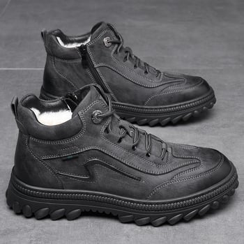 Pantofi de iarnă din piele naturală, lână și bumbac, stil nou, pantofi de înaltă calitate, blană integrată anti-alunecare, pantofi de iarnă pentru bărbați, pantofi de agrement în aer liber, impermeabili din bumbac, stil nou