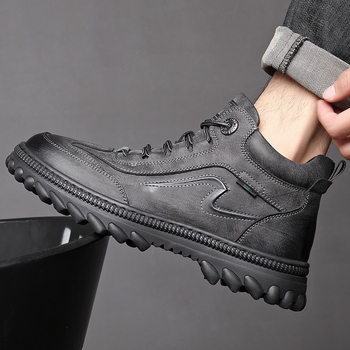 Pantofi de iarnă din piele naturală, lână și bumbac, stil nou, pantofi de înaltă calitate, blană integrată anti-alunecare, pantofi de iarnă pentru bărbați, pantofi de agrement în aer liber, impermeabili din bumbac, stil nou