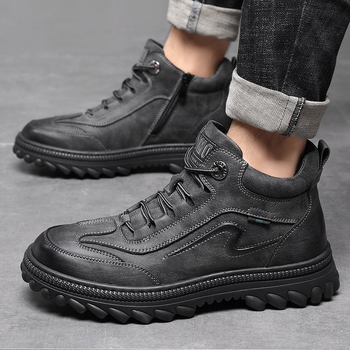 Pantofi de iarnă din piele naturală, lână și bumbac, stil nou, pantofi de înaltă calitate, blană integrată anti-alunecare, pantofi de iarnă pentru bărbați, pantofi de agrement în aer liber, impermeabili din bumbac, stil nou