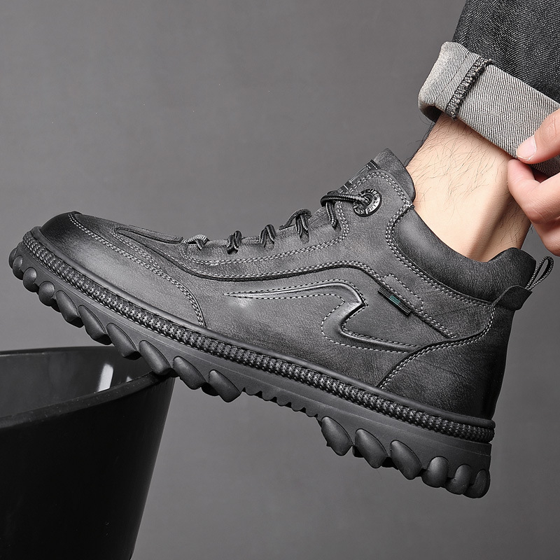 Pantofi de iarnă din piele naturală, lână și bumbac, stil nou, pantofi de înaltă calitate, blană integrată anti-alunecare, pantofi de iarnă pentru bărbați, pantofi de agrement în aer liber, impermeabili din bumbac, stil nou