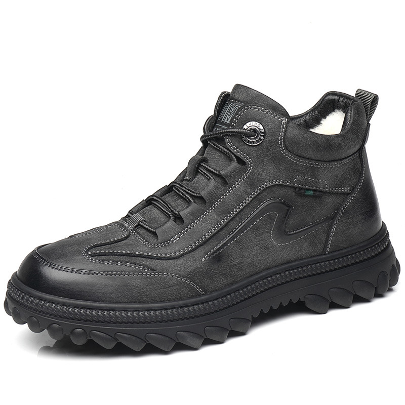 Pantofi de iarnă din piele naturală, lână și bumbac, stil nou, pantofi de înaltă calitate, blană integrată anti-alunecare, pantofi de iarnă pentru bărbați, pantofi de agrement în aer liber, impermeabili din bumbac, stil nou