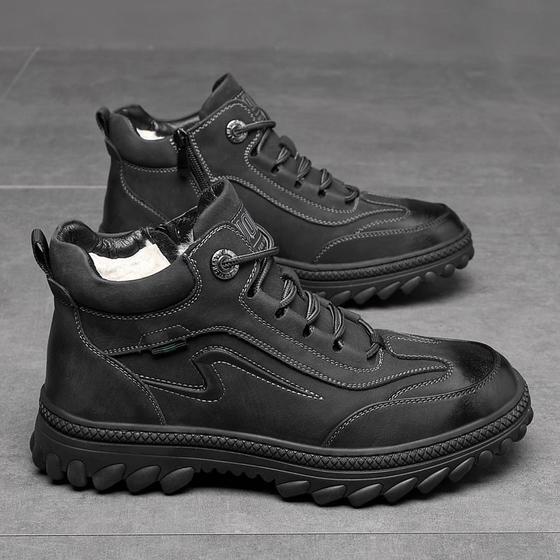 Pantofi de iarnă din piele naturală, lână și bumbac, stil nou, pantofi de înaltă calitate, blană integrată anti-alunecare, pantofi de iarnă pentru bărbați, pantofi de agrement în aer liber, impermeabili din bumbac, stil nou