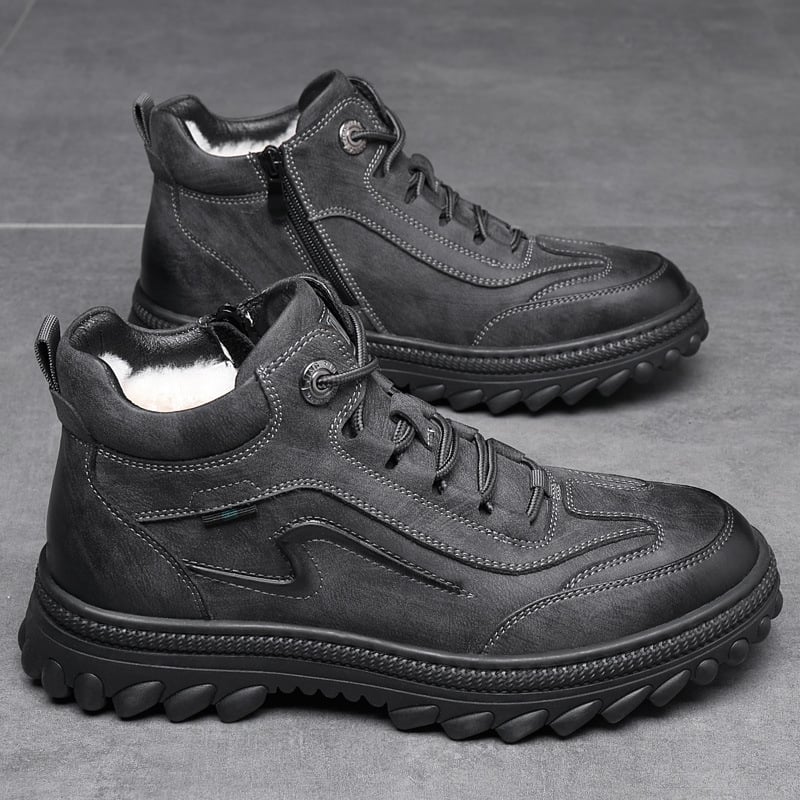 Pantofi de iarnă din piele naturală, lână și bumbac, stil nou, pantofi de înaltă calitate, blană integrată anti-alunecare, pantofi de iarnă pentru bărbați, pantofi de agrement în aer liber, impermeabili din bumbac, stil nou