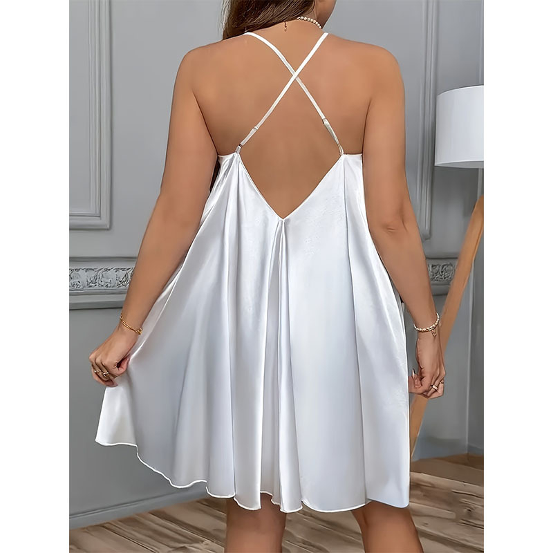 Γυναικείο νυχτικό για το σπίτι, σε μεγάλο μέγεθος, για γυναίκες, άνοιξη και καλοκαίρι, με σατέν τιράντες και χιαστί τιράντες.