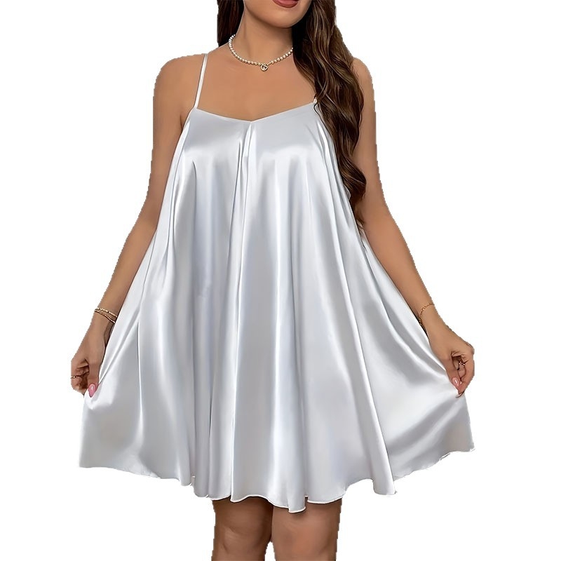 Γυναικείο νυχτικό για το σπίτι, σε μεγάλο μέγεθος, για γυναίκες, άνοιξη και καλοκαίρι, με σατέν τιράντες και χιαστί τιράντες.