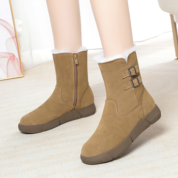 Μακριές μπότες χιονιού, φθινοπωρινές και χειμωνιάτικες γυναικείες μπότες, νέες κοντές μπότες, φλατ μπότες χιονιού με αμμοβολή, μπότες Martin με επένδυση fleece, βαμβακερές μπότες plus size