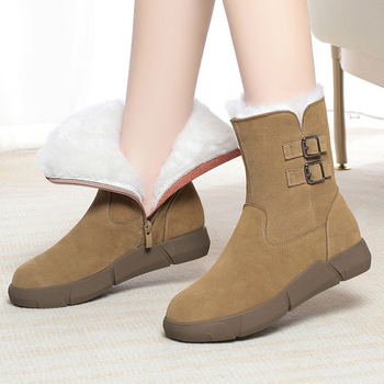 Μακριές μπότες χιονιού, φθινοπωρινές και χειμωνιάτικες γυναικείες μπότες, νέες κοντές μπότες, φλατ μπότες χιονιού με αμμοβολή, μπότες Martin με επένδυση fleece, βαμβακερές μπότες plus size