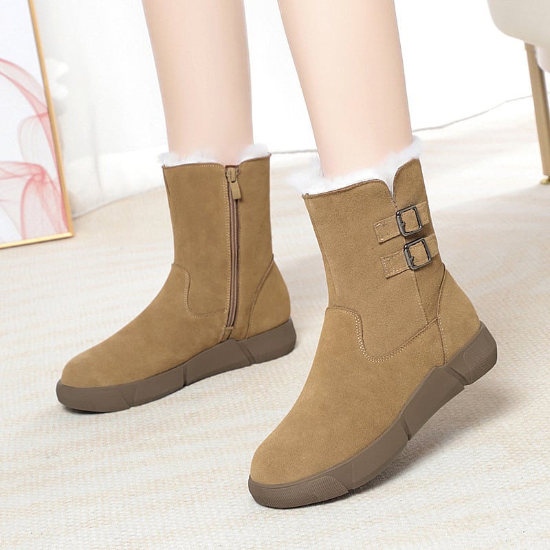 Μακριές μπότες χιονιού, φθινοπωρινές και χειμωνιάτικες γυναικείες μπότες, νέες κοντές μπότες, φλατ μπότες χιονιού με αμμοβολή, μπότες Martin με επένδυση fleece, βαμβακερές μπότες plus size