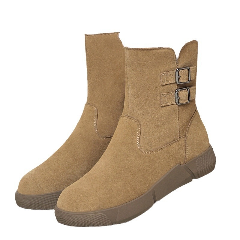 Μακριές μπότες χιονιού, φθινοπωρινές και χειμωνιάτικες γυναικείες μπότες, νέες κοντές μπότες, φλατ μπότες χιονιού με αμμοβολή, μπότες Martin με επένδυση fleece, βαμβακερές μπότες plus size