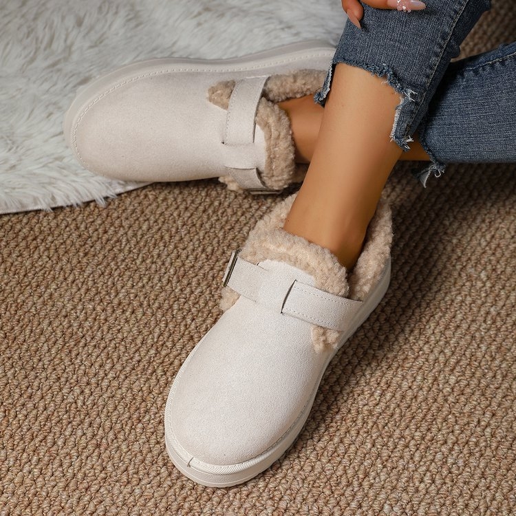 Cizme de zăpadă transfrontaliere pentru femei în timpul iernii, pantofi calde plus catifea și bumbac îngroșat, pantofi impermeabili cu vârf înalt pentru femei, cizme scurte din bumbac cu blană integrată